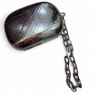 PACO RABANNE Metal Clutch Mini Handbag Evening Chain Shiny Mirror Finish Silver